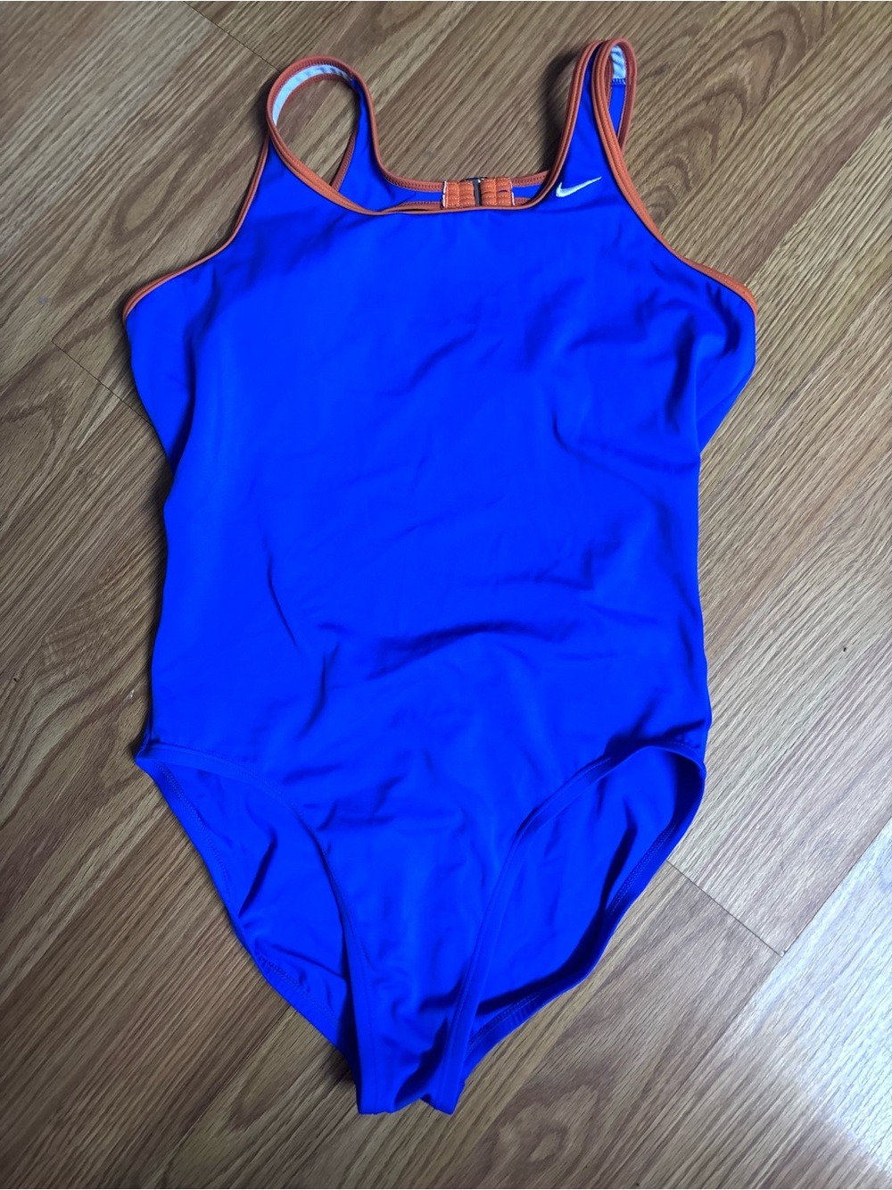 Nike Women's Cobalt Blue One-Piece Swimsuit with Orange Piping Sz 10 (M)